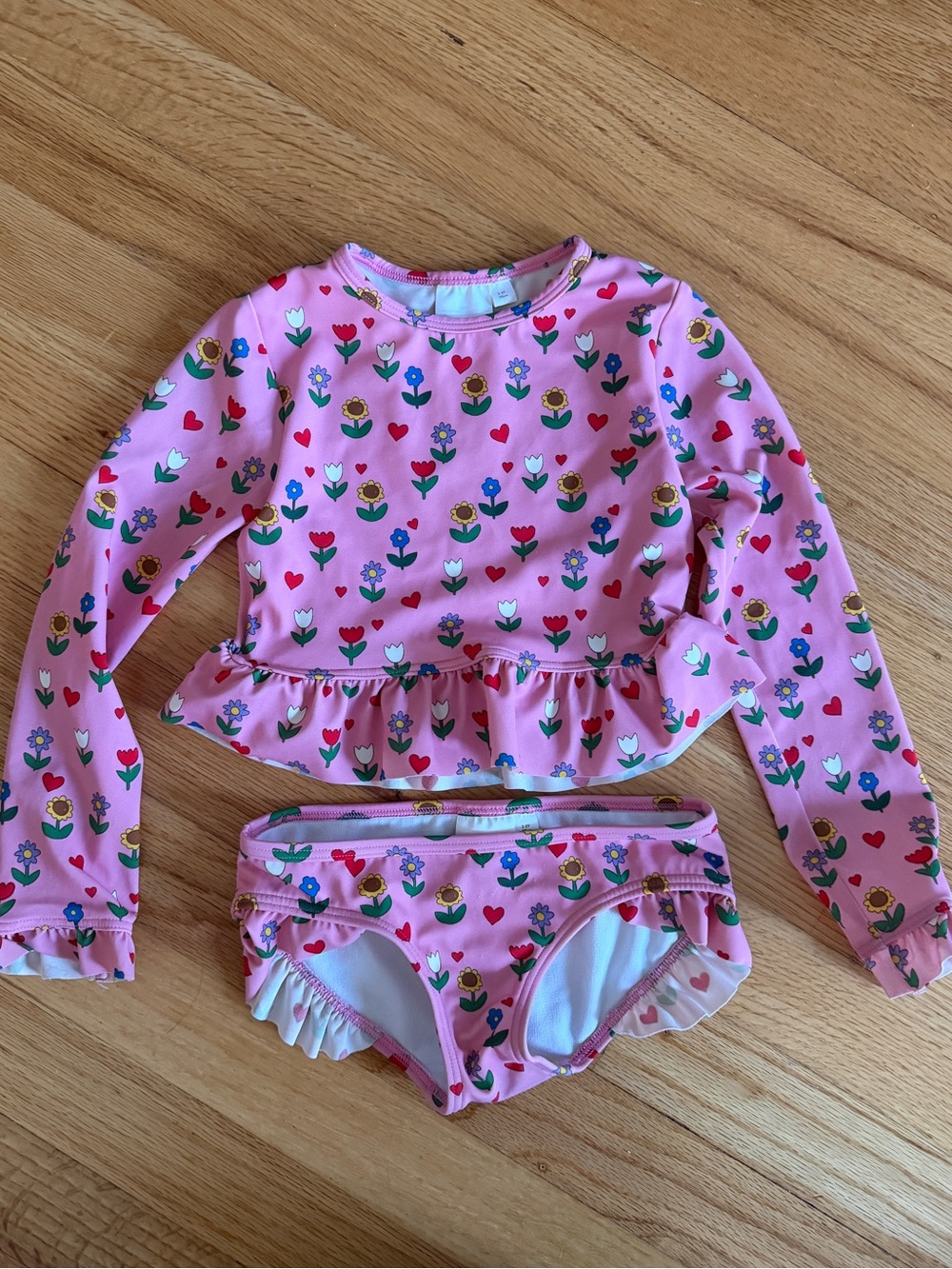 Mini Boden Pink Floral Ruffle Long-Sleeve Swim Set